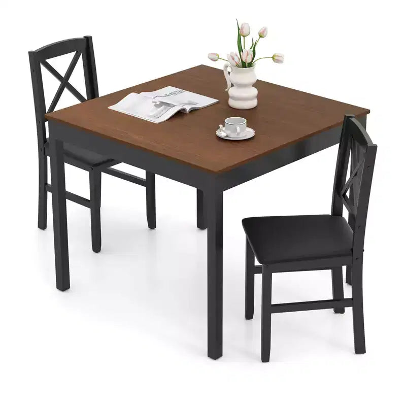 Costway 3 PCS Dining Table Set Wooden Square Kitchen Table with 2 Upholstered Chairs Brown/Gray