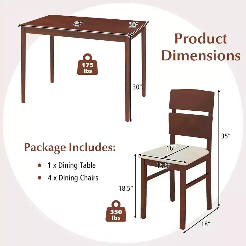 Costway Ensemble Table à Manger 5 Pièces pour 4, Table en Bois Style Ferme et 4 Chaises Rembourrées