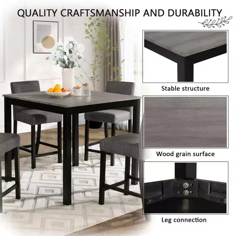 Ensemble de table à hauteur de comptoir 5 pièces avec 4 chaises, Ensemble de table à hauteur de comptoir pour 4 avec chaises