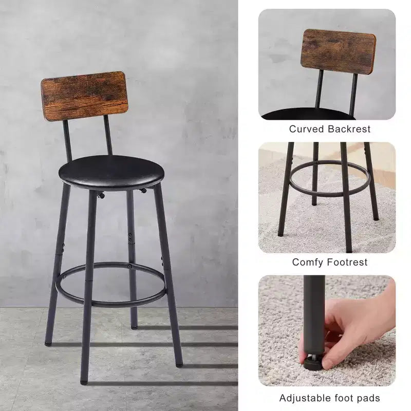 Ensemble de 3 tabourets de bar pour 2 personnes, table de bar hauteur comptoir avec 2 tabourets rembourrés, ensemble de petit-déjeuner/bistro, rustique et industriel - ModernLuxe