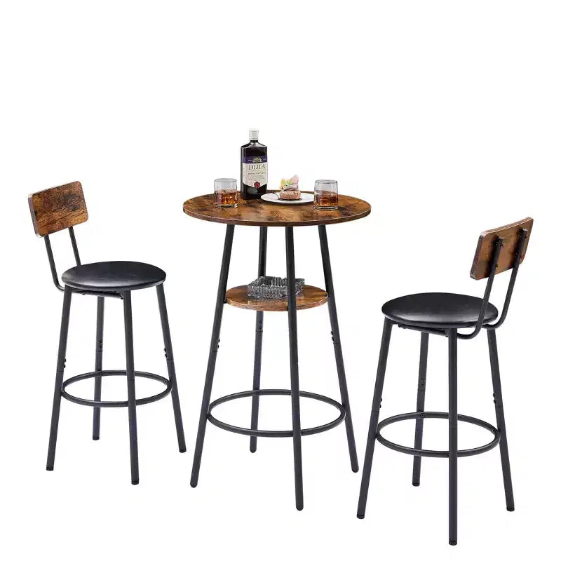 Ensemble de 3 tabourets de bar pour 2 personnes, table de bar hauteur comptoir avec 2 tabourets rembourrés, ensemble de petit-déjeuner/bistro, rustique et industriel - ModernLuxe