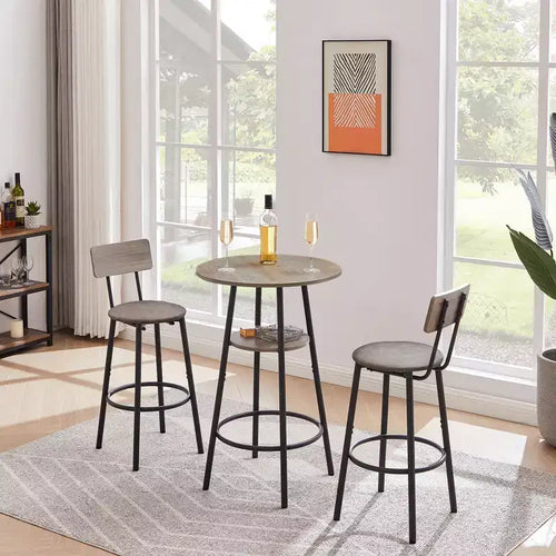 Ensemble de 3 tabourets de bar pour 2 personnes, table de bar hauteur comptoir avec 2 tabourets rembourrés, ensemble de petit-déjeuner/bistro, rustique et industriel - ModernLuxe