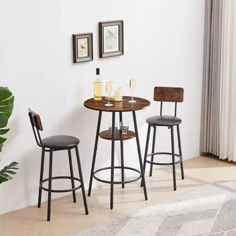 Ensemble de 3 tabourets de bar pour 2 personnes, table de bar hauteur comptoir avec 2 tabourets rembourrés, ensemble de petit-déjeuner/bistro, rustique et industriel - ModernLuxe
