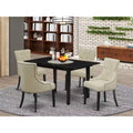 HomeStock Belmont 5-Pc Wood Dining Table Set - 4 Wooden Padded Chairs and Butterfly Leaf Rectangular Rectangle Table and 4 Legs - Black Finish