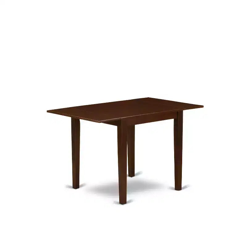 Ensemble de salle à manger 5 pièces en bois HomeStock Belmont comprenant une table à rabats et 4 chaises de salle à manger modernes avec assise en tissu de lin, finition acajou