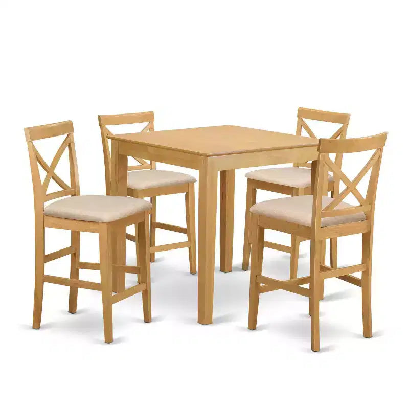 Ensemble de cuisine 5 pièces HomeStock Belmont comprenant une table à manger carrée et 4 chaises de salle à manger, 36x36 pouces, chêne
