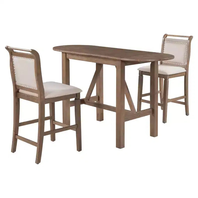 Clihome Ensemble de salle à manger 3 pièces avec table à rabat, design demi-lune extensible avec chaises de style rustique, pour petits espaces
