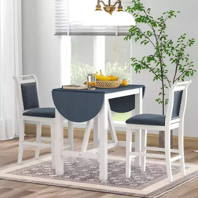 Clihome Ensemble de salle à manger 3 pièces avec table à rabat, design demi-lune extensible avec chaises de style rustique, pour petits espaces