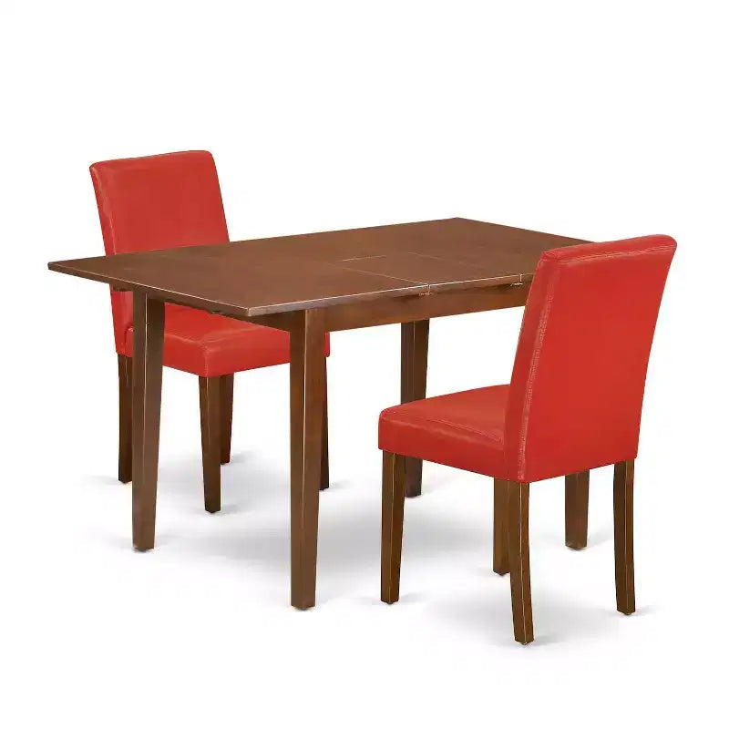 Rectangle Kitchen Table Set - 3Pc Dining Table with Chairs, Firebrick Red, 48/60 Inch