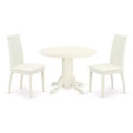 Round Dinette Set 3pc - Kitchen Table & Chairs, White - Small Space Dining Room Furniture