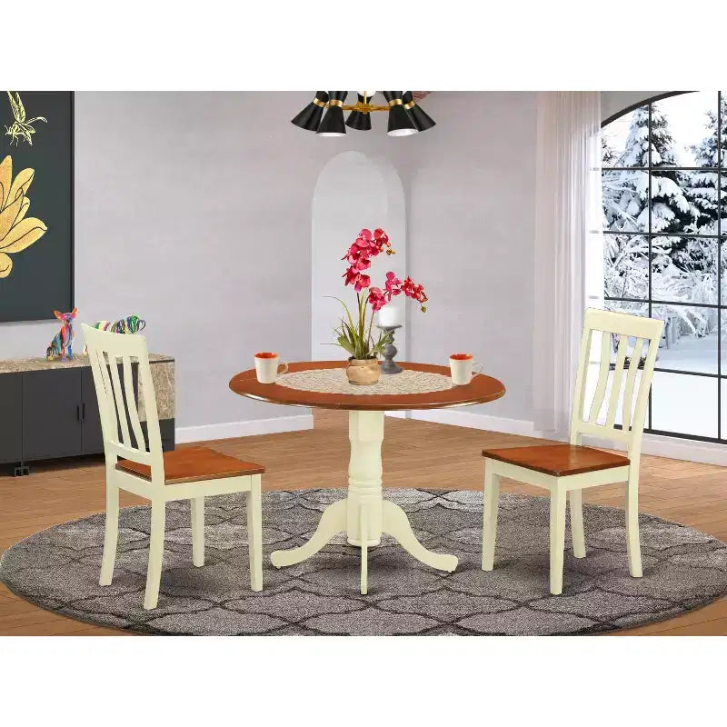 Ensemble de salle à manger - Table ronde avec 2 chaises en bois - Meubles de salle à manger modernes
