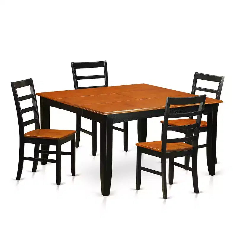 HomeStock 5-Piece Square Black Finish Solid Wood Top Dining table with 4-Chairs