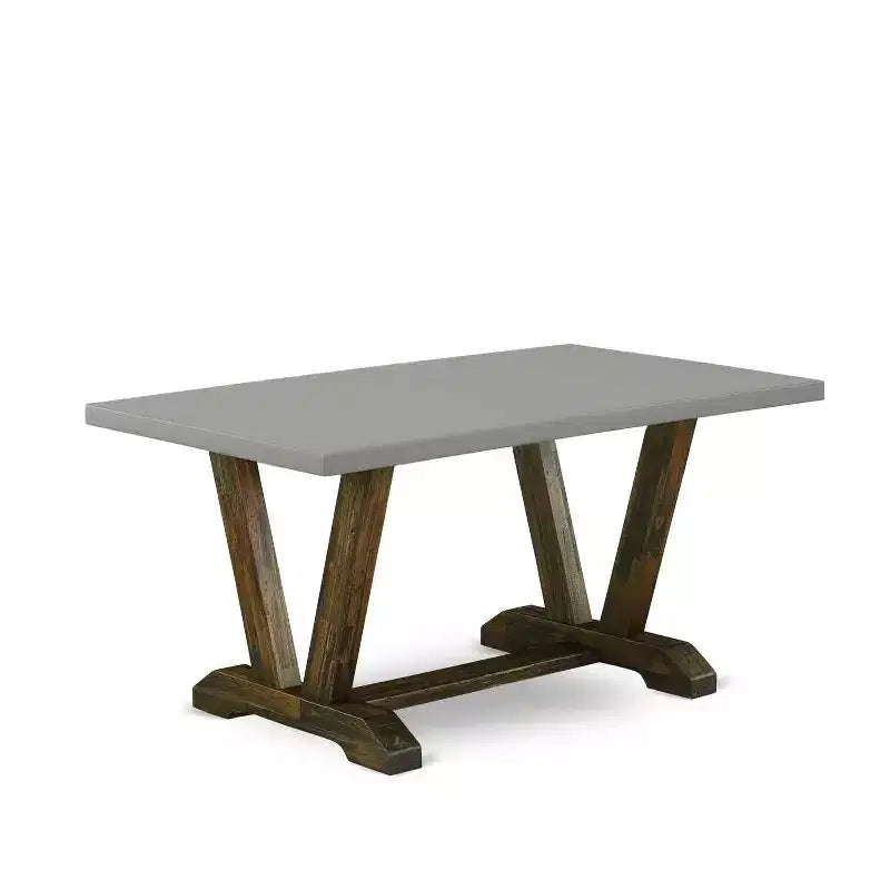 HomeStock Table de salle à manger rectangulaire 6 pièces en bois massif finition jacobéen vieilli avec 1 banc et 4 chaises