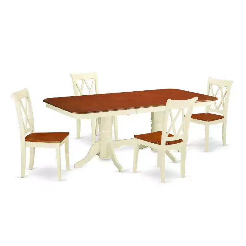 Victorian Dining Set 5Pc Rectangular Table & 4 Chairs - 60/78 Inch Extendable