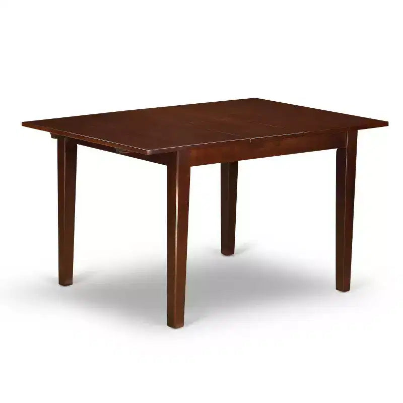 Ensemble de dînette rectangulaire - 3 pièces : 1 table et 2 chaises - Table de 107 cm avec rallonge papillon - Tissu en lin et pieds en acajou