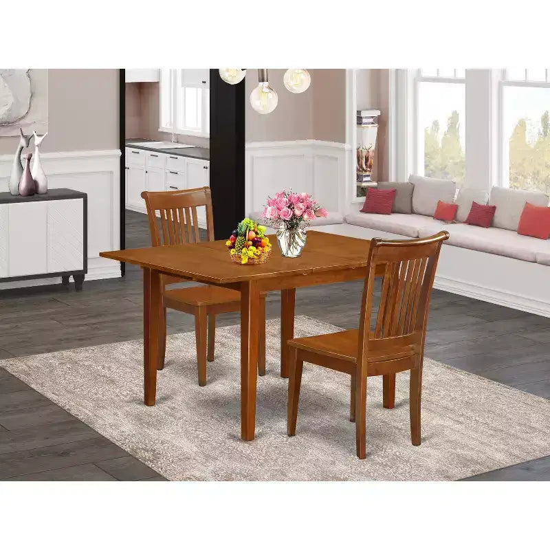 Ensemble table et chaises de cuisine 3 pièces – Table rectangulaire marron selle avec 2 chaises