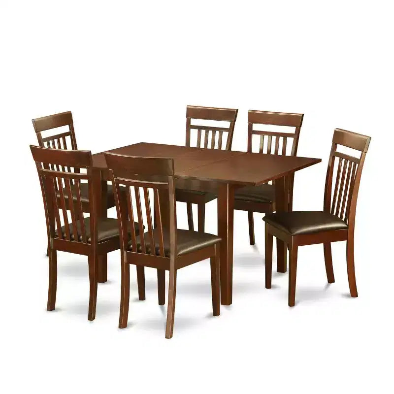 Dinette Set 7 Pc - Small Space Dining Table & 6 Chairs - Wood Dining Room Set