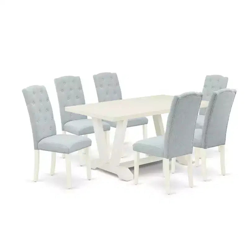 HomeStock 7-Piece Rectangle Natural Oak Finish Solid Wood Top Dining Table with 6 Chairs