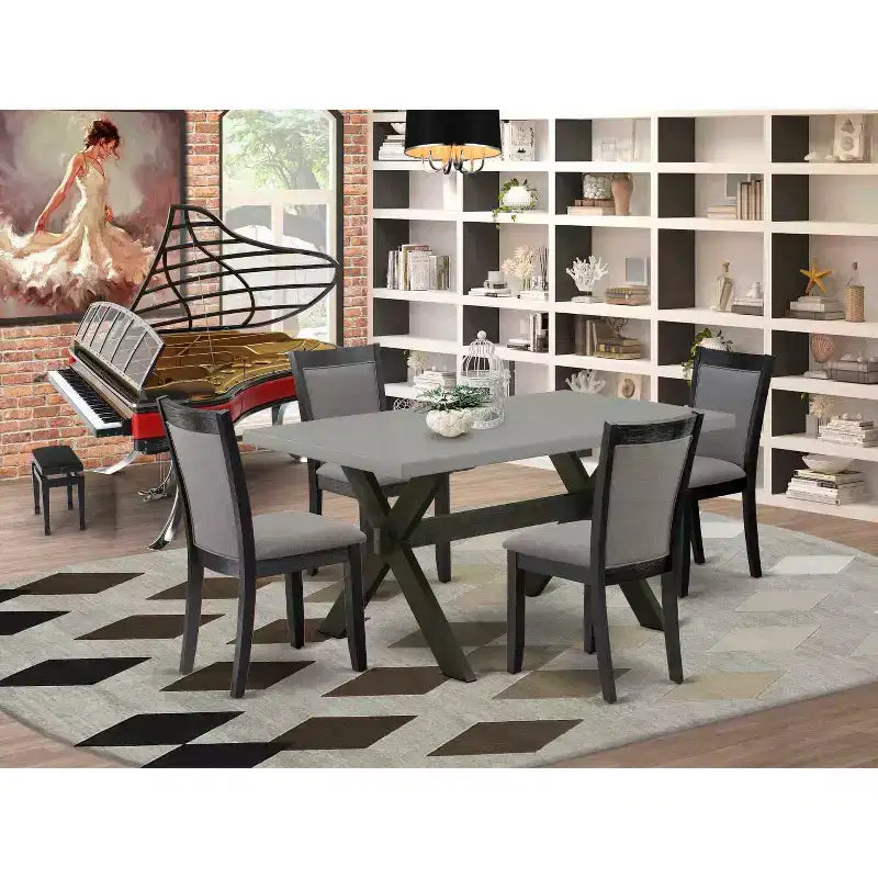 Ensemble de salle à manger HomeStock 5 pièces, table avec plateau en bois massif finition chêne naturel et 4 chaises