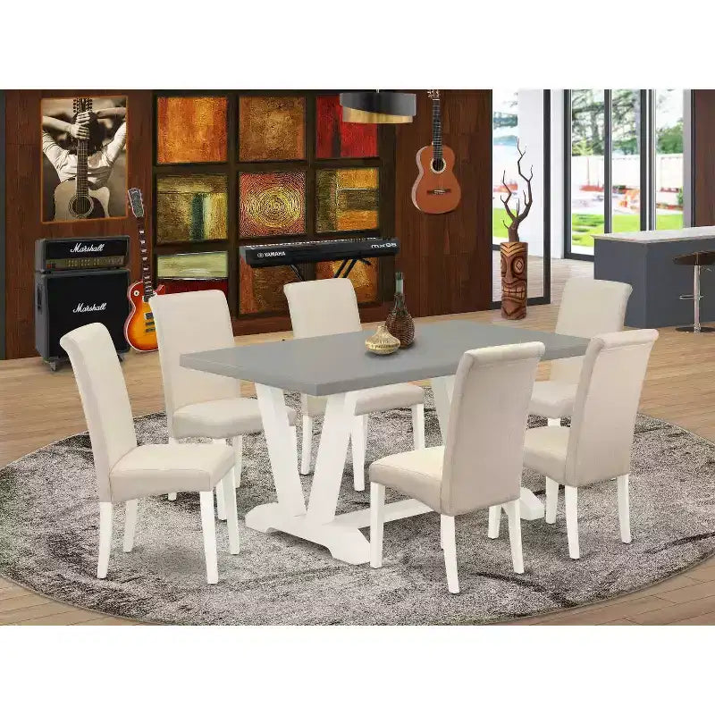 Table à manger HomeStock 7 pièces en bois massif finition chêne naturel avec 6 chaises