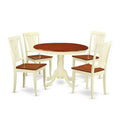 HomeStock 5-Piece Round Buttermilk and Cherry Finish Solid Wood Top Dining table with 4 Chairs