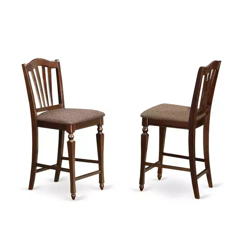 Ensemble de salle à manger à hauteur de comptoir – Table et chaises 3 pièces – Table de pub rembourrée en lin – Acajou 91x91 cm