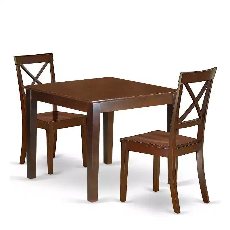 Medieval Dining Set 3Pc Square Table & Chairs - 36 Inch Wood Table Set for Classic Home Decor