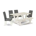 HomeStock 6-Pc Rectangle Natural Oak Finish Solid Wood Top Dining Table with 1-Bench, 4-Chairs