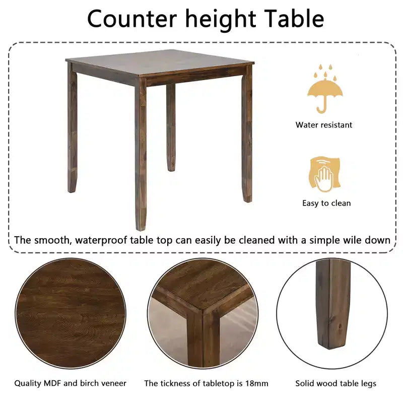 CLIHOME Ensemble de table à manger 5 pièces, Ensemble pour 4 personnes, table de salle à manger de cuisine en bois avec table carrée et 4 chaises rembourrées