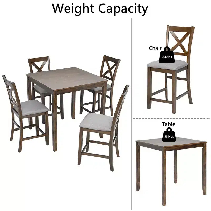 CLIHOME Ensemble de table à manger 5 pièces, Ensemble pour 4 personnes, table de salle à manger de cuisine en bois avec table carrée et 4 chaises rembourrées