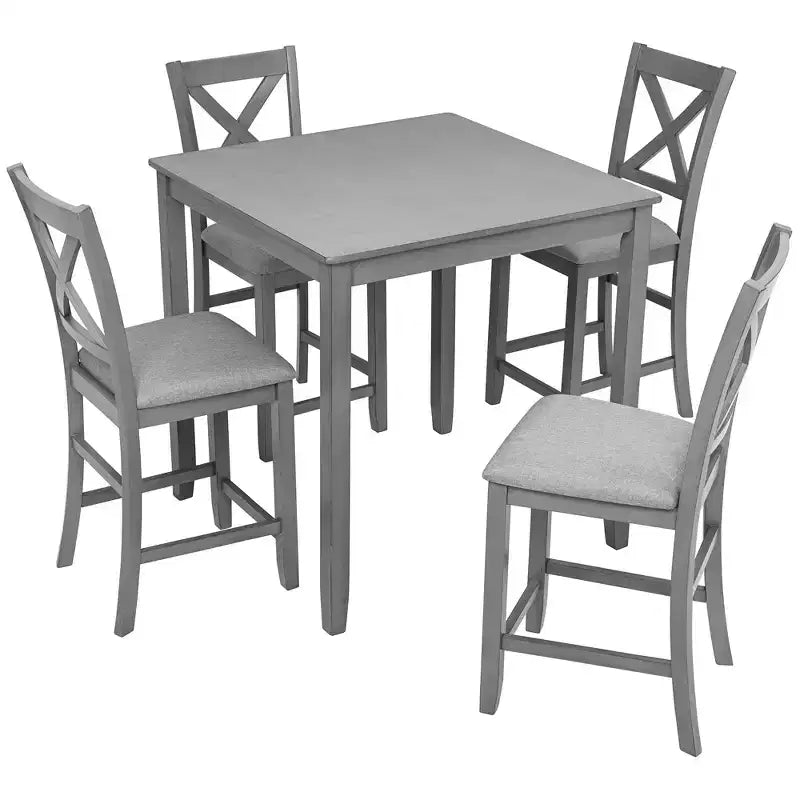 CLIHOME Ensemble de table à manger 5 pièces, Ensemble pour 4 personnes, table de salle à manger de cuisine en bois avec table carrée et 4 chaises rembourrées
