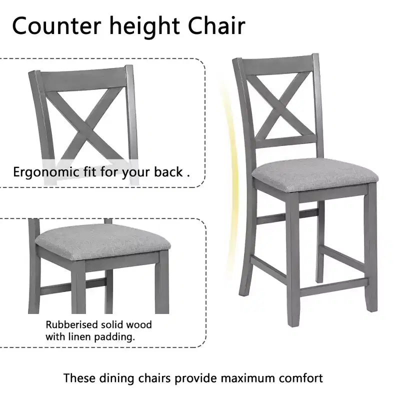 CLIHOME Ensemble de table à manger 5 pièces, Ensemble pour 4 personnes, table de salle à manger de cuisine en bois avec table carrée et 4 chaises rembourrées