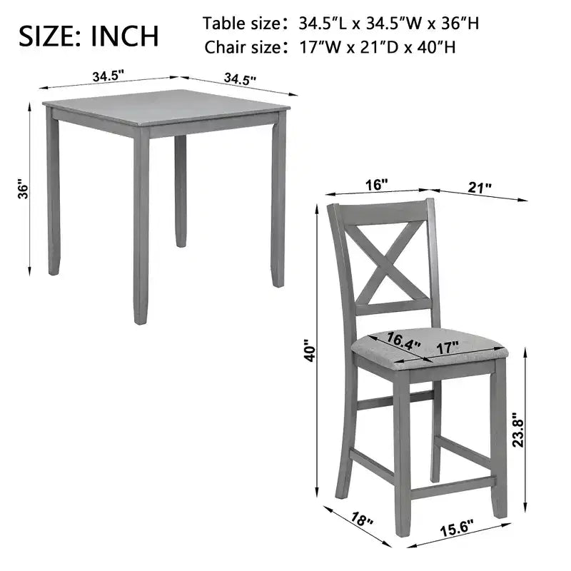CLIHOME Ensemble de table à manger 5 pièces, Ensemble pour 4 personnes, table de salle à manger de cuisine en bois avec table carrée et 4 chaises rembourrées