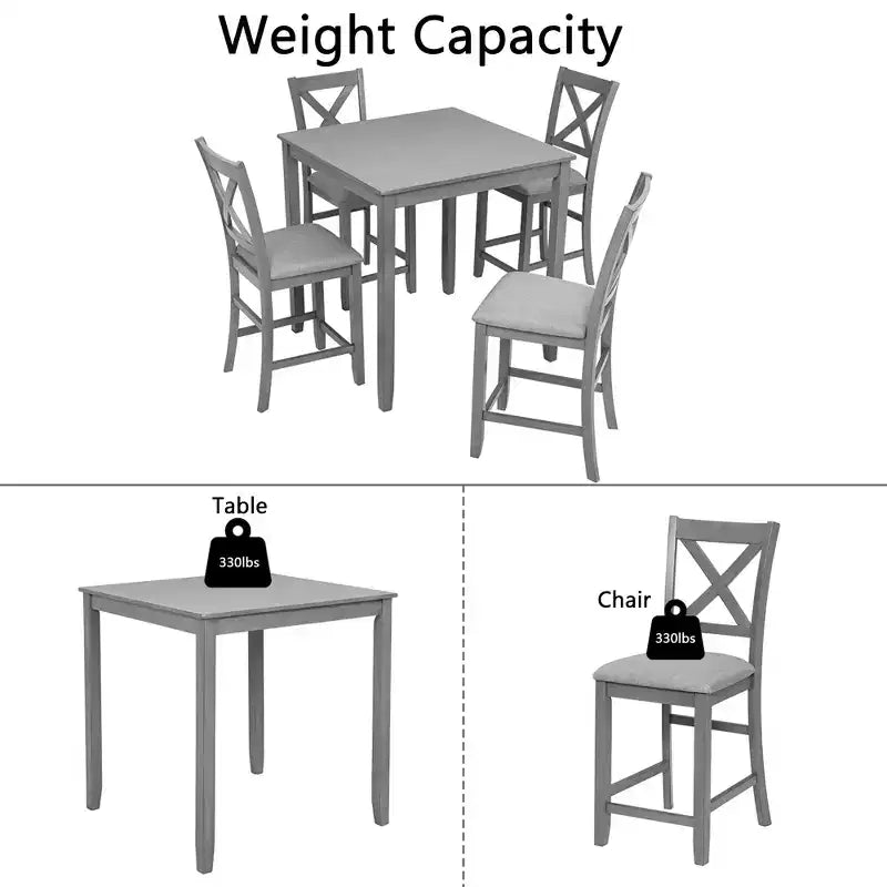 CLIHOME Ensemble de table à manger 5 pièces, Ensemble pour 4 personnes, table de salle à manger de cuisine en bois avec table carrée et 4 chaises rembourrées