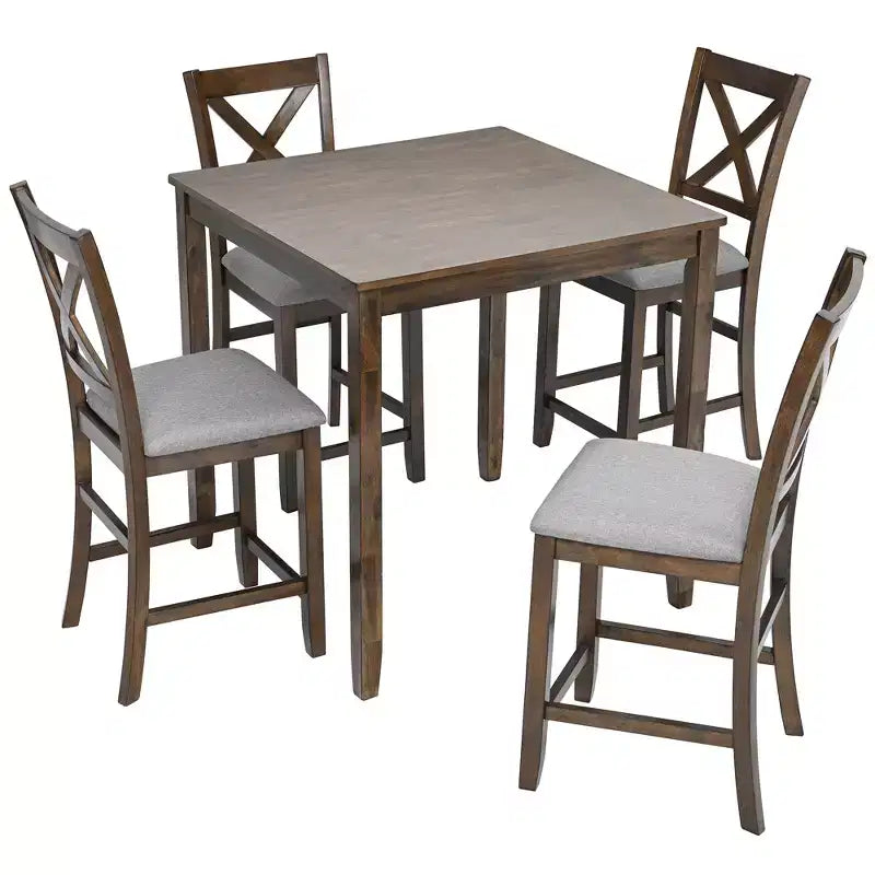 CLIHOME Ensemble de table à manger 5 pièces, Ensemble pour 4 personnes, table de salle à manger de cuisine en bois avec table carrée et 4 chaises rembourrées