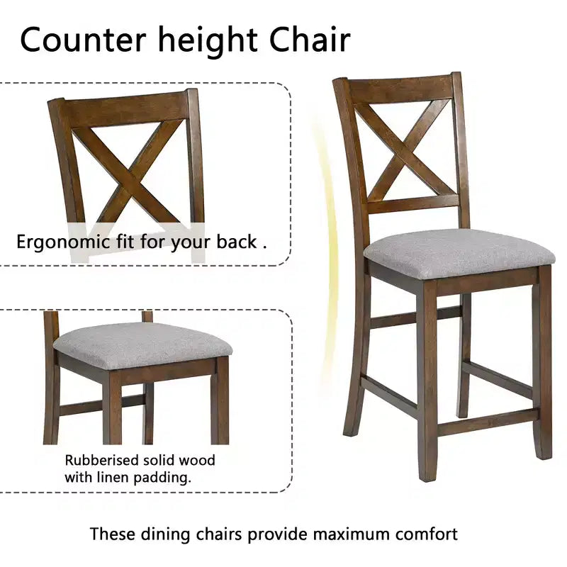 CLIHOME Ensemble de table à manger 5 pièces, Ensemble pour 4 personnes, table de salle à manger de cuisine en bois avec table carrée et 4 chaises rembourrées