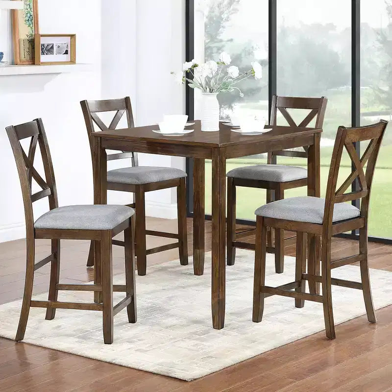 CLIHOME Ensemble de table à manger 5 pièces, Ensemble pour 4 personnes, table de salle à manger de cuisine en bois avec table carrée et 4 chaises rembourrées