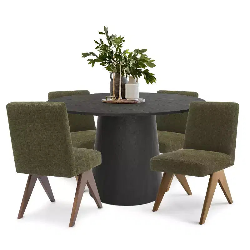 Ensemble de salle à manger 5 pièces pour 4 personnes, table ronde moderne de 117 cm avec 4 chaises rembourrées à pieds en bois pour salle à manger, salon - Panipeachy