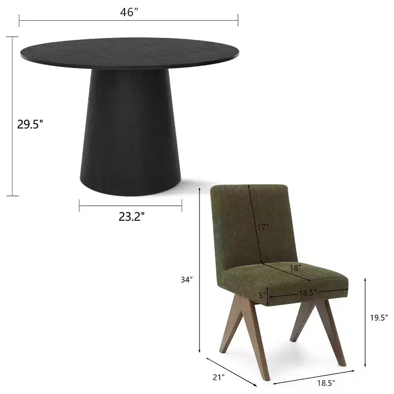 Ensemble de salle à manger 5 pièces pour 4 personnes, table ronde moderne de 117 cm avec 4 chaises rembourrées à pieds en bois pour salle à manger, salon - Panipeachy