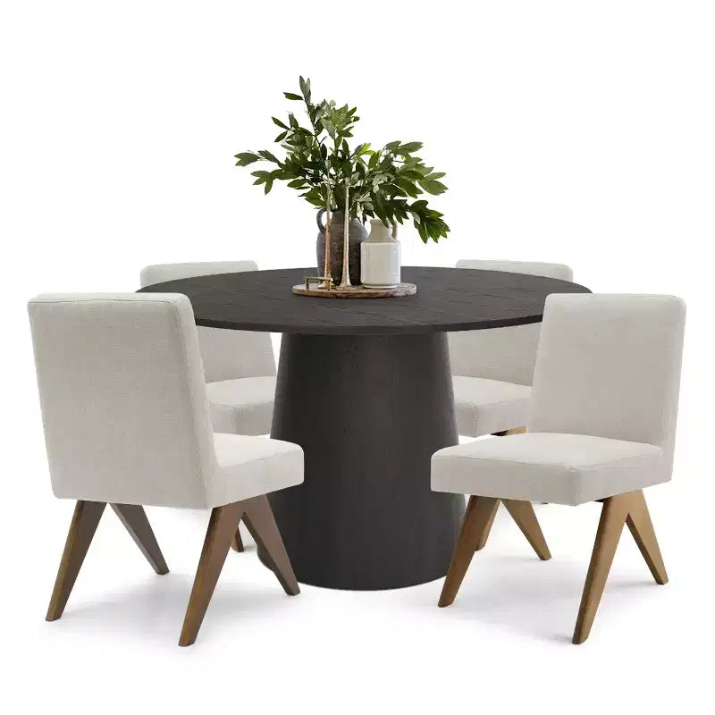 Ensemble de salle à manger 5 pièces pour 4 personnes, table ronde moderne de 117 cm avec 4 chaises rembourrées à pieds en bois pour salle à manger, salon - Panipeachy