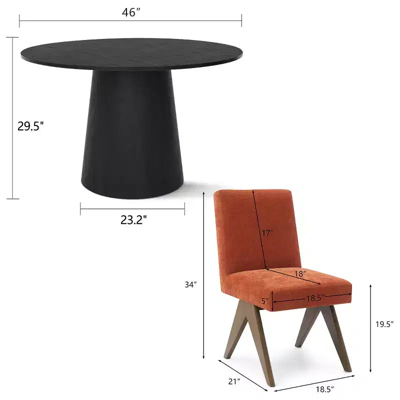 Ensemble de salle à manger 5 pièces pour 4 personnes, table ronde moderne de 117 cm avec 4 chaises rembourrées à pieds en bois pour salle à manger, salon - Panipeachy