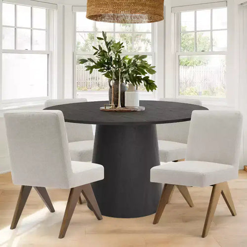 5-Piece Dining Table Set for 4 Modern 46 Round Table with 4 Upholstered Dining Chairs with Wood Legs for Dining Room,Living Room-Panipeachy