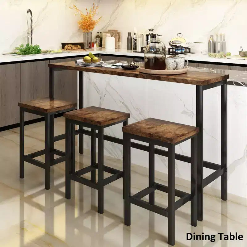 Ensemble de table à manger hauteur comptoir pour 3, ensemble de cuisine de pub en métal, table d'appoint avec repose-pieds et 3 tabourets