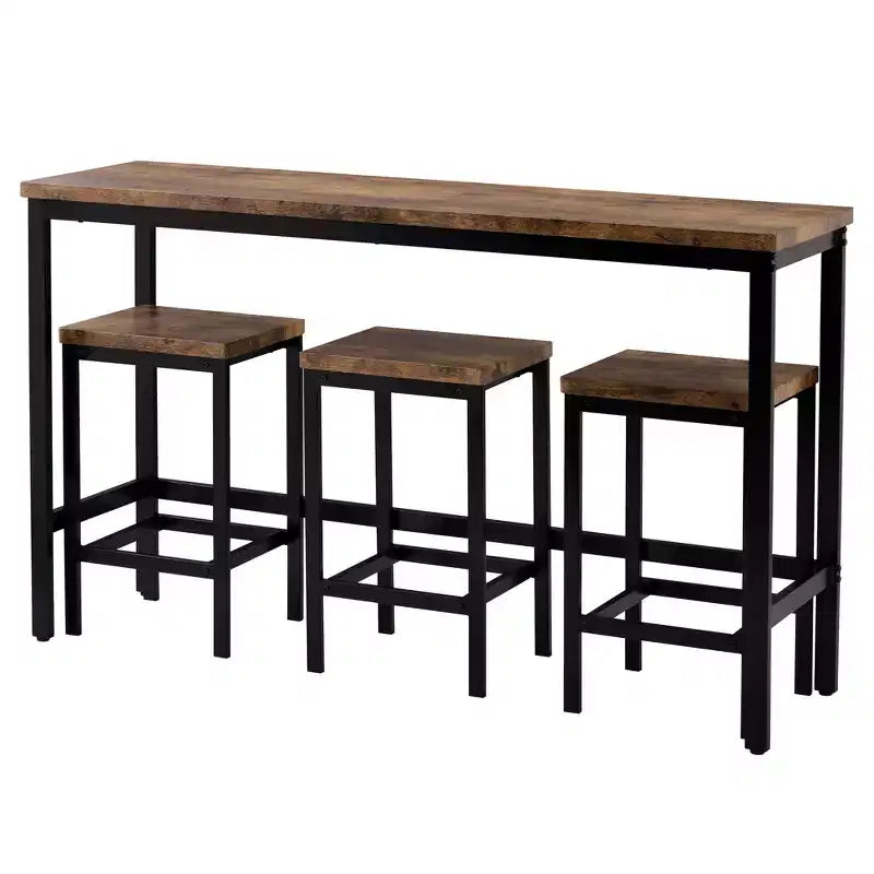 Ensemble de table à manger hauteur comptoir pour 3, ensemble de cuisine de pub en métal, table d'appoint avec repose-pieds et 3 tabourets