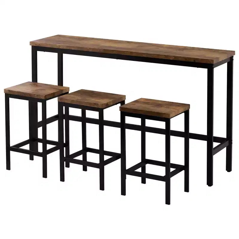 Ensemble de table à manger hauteur comptoir pour 3, ensemble de cuisine de pub en métal, table d'appoint avec repose-pieds et 3 tabourets