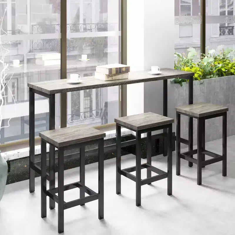 Ensemble de table à manger hauteur comptoir pour 3, ensemble de cuisine de pub en métal, table d'appoint avec repose-pieds et 3 tabourets