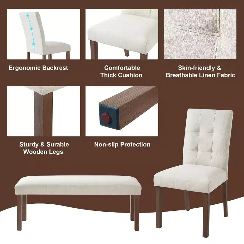 GDFStudio Jordan Ensemble repas moderne 6 pièces avec table rectangulaire, 4 chaises rembourrées et banc