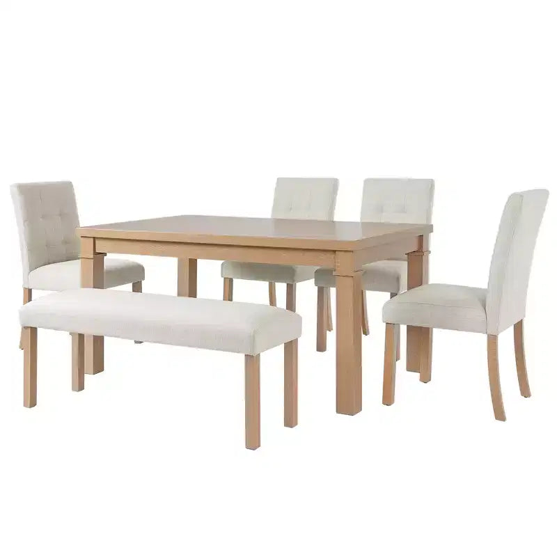 GDFStudio Jordan Ensemble repas moderne 6 pièces avec table rectangulaire, 4 chaises rembourrées et banc