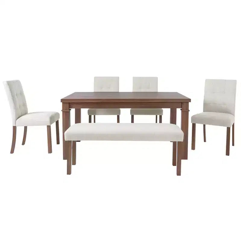 GDFStudio Jordan Ensemble repas moderne 6 pièces avec table rectangulaire, 4 chaises rembourrées et banc