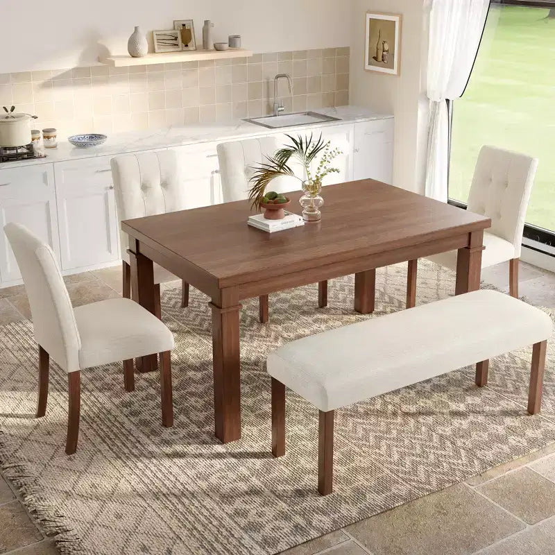 GDFStudio Jordan Ensemble repas moderne 6 pièces avec table rectangulaire, 4 chaises rembourrées et banc